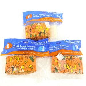 Vintage 1990s Halloween Crepe Paper Streamer Jack-o-Lantern JOL Pumpkin Lot of 3